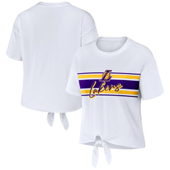 Los Angeles Lakers WEAR by Erin Andrews Women's Tie-Front T-Shirt - White on sale