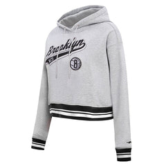 Brooklyn Nets Pro Standard Women's Script Tail Cropped Pullover Hoodie - Heather Gray shop