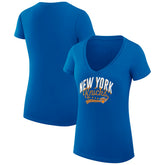New York Knicks G-III 4Her by Carl Banks Women's Super-Slim Fit Lightweight Filigree Logo V-Neck T-Shirt - Blue outlet