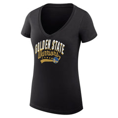 Golden State Warriors G-III 4Her by Carl Banks Women's Super-Slim Fit Lightweight Filigree Logo V-Neck T-Shirt sale - Black for sale
