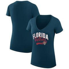Florida Panthers G-III 4Her by Carl Banks Women's Super-Slim Fit Lightweight Filigree Logo V-Neck T-Shirt – Navy