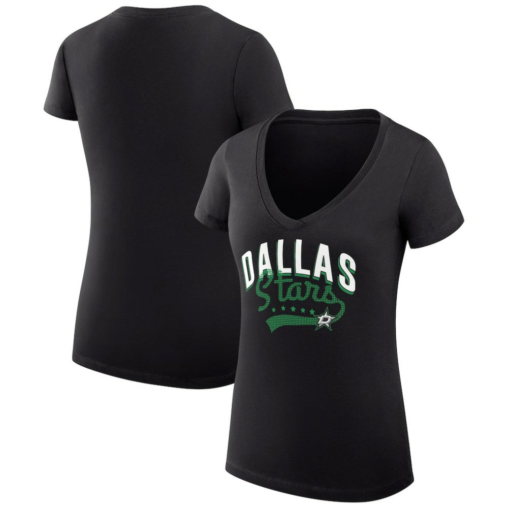 Dallas Stars G-III 4Her by Carl Banks Women's Super-Slim Fit Lightweight Filigree Logo V-Neck T-Shirt – Black