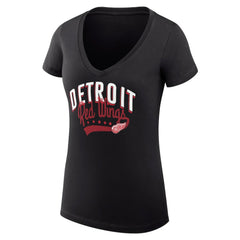 Detroit Red Wings G-III 4Her by Carl Banks Women's Super-Slim Fit Lightweight Filigree Logo V-Neck T-Shirt – Black