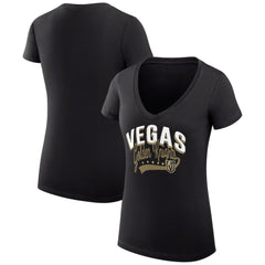 Vegas Golden Knights G-III 4Her by Carl Banks Women's Super-Slim Fit Lightweight Filigree Logo V-Neck T-Shirt – Black