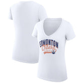 Edmonton Oilers G-III 4Her by Carl Banks Women's Super-Slim Fit Lightweight Filigree Logo V-Neck T-Shirt – White