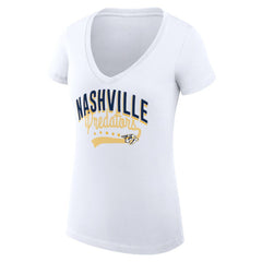 Nashville Predators G-III 4Her by Carl Banks Women's Super-Slim Fit Lightweight Filigree Logo V-Neck T-Shirt – White
