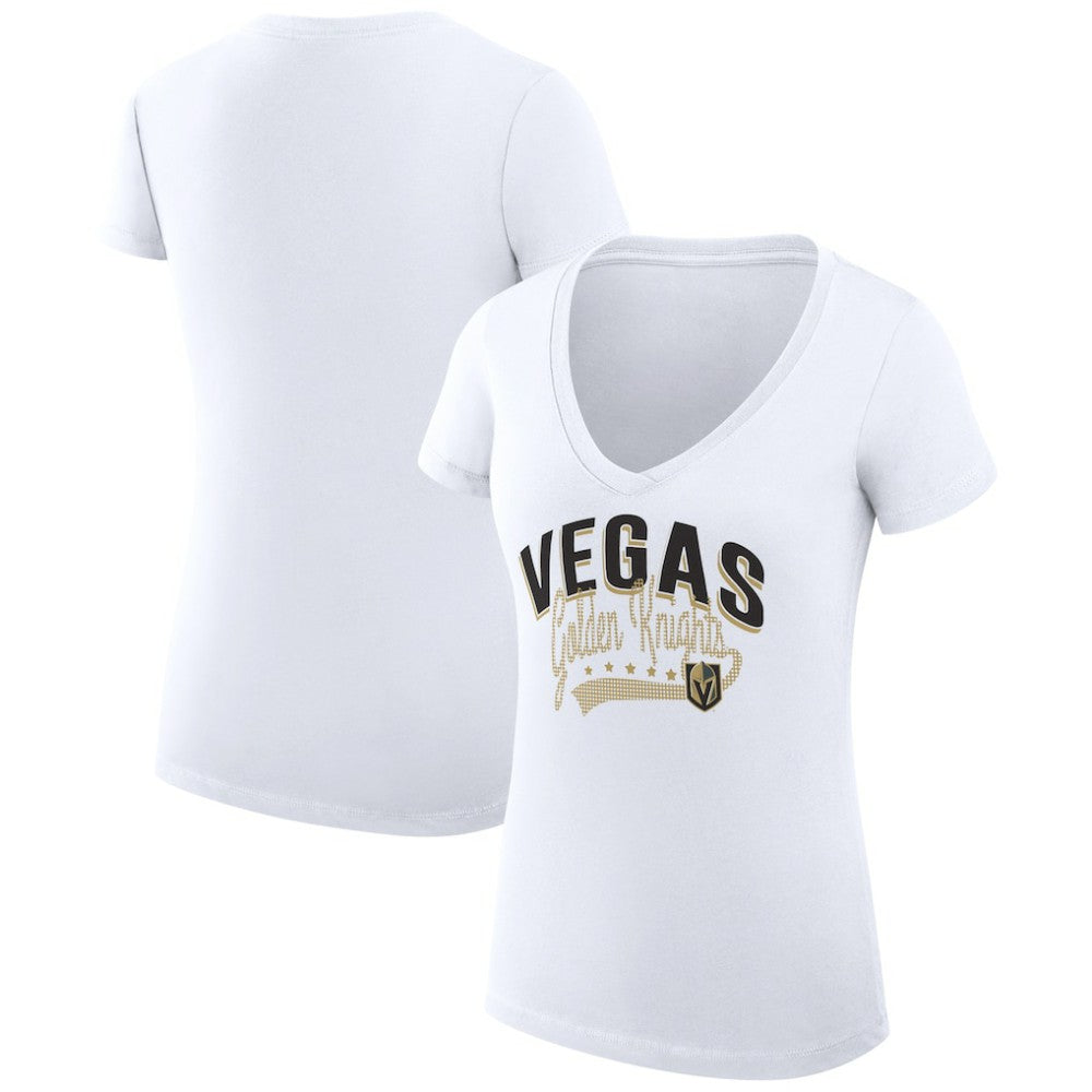 Vegas Golden Knights G-III 4Her by Carl Banks Women's Super-Slim Fit Lightweight Filigree Logo V-Neck T-Shirt – White