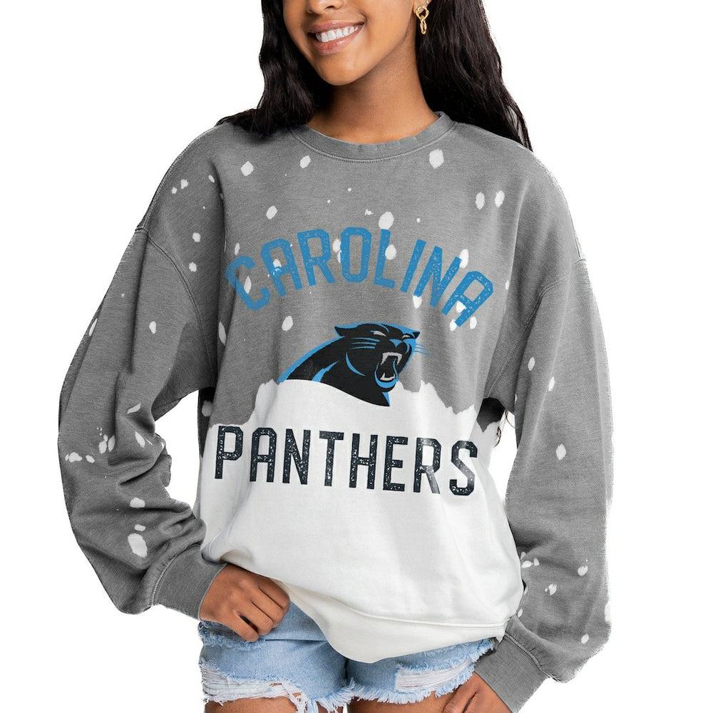 NFL Carolina Panthers Gameday Couture Women's Oversized Coin Toss Faded French Terry Tri-Blend Pullover Sweatshirt