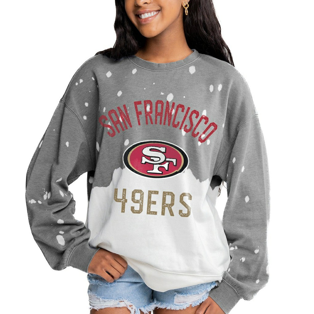 NFL San Francisco 49ers Gameday Couture Women's Oversized Coin Toss Faded French Terry Tri-Blend Pullover Sweatshirt