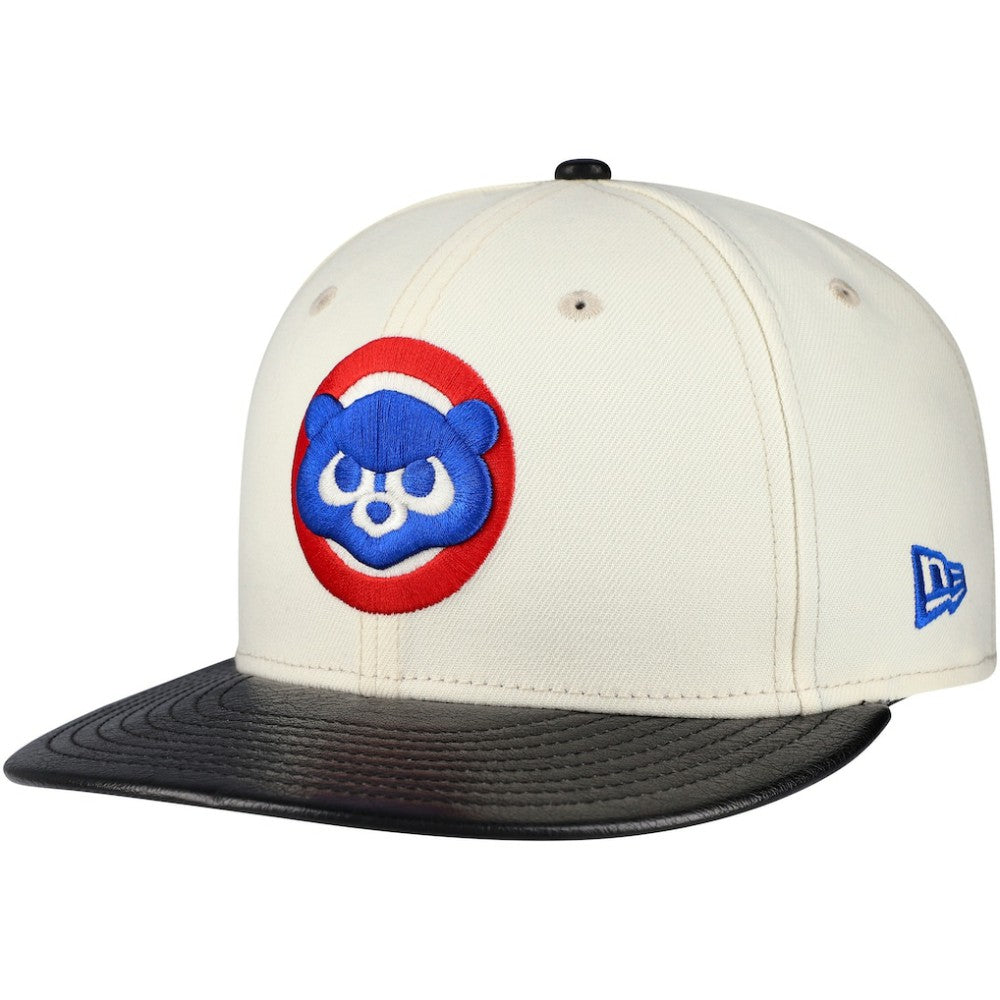 Chicago Cubs Game Night Leather Visor 59FIFTY Fitted Hat - Cream | New Era