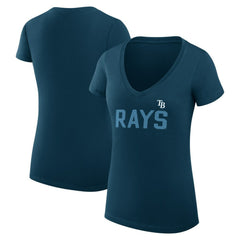 Tampa Bay Rays G-III 4Her by Carl Banks Women's Super-Slim Fit Lightweight Dot Print V-Neck T-Shirt - Navy