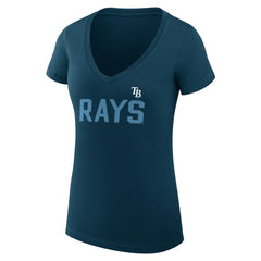 Tampa Bay Rays G-III 4Her by Carl Banks Women's Super-Slim Fit Lightweight Dot Print V-Neck T-Shirt - Navy