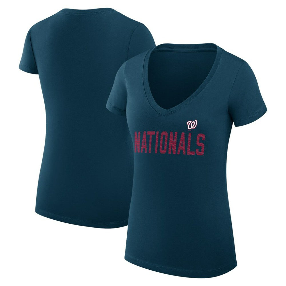Washington Nationals G-III 4Her by Carl Banks Women's Super-Slim Fit Lightweight Dot Print V-Neck T-Shirt - Navy