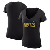 Pittsburgh Pirates G-III 4Her by Carl Banks Women's Super-Slim Fit Lightweight Dot Print V-Neck T-Shirt - Black