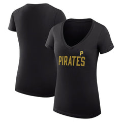 Pittsburgh Pirates G-III 4Her by Carl Banks Women's Super-Slim Fit Lightweight Dot Print V-Neck T-Shirt - Black