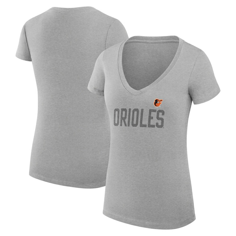 Baltimore Orioles G-III 4Her by Carl Banks Women's Super-Slim Fit Lightweight Dot Print V-Neck T-Shirt - Gray