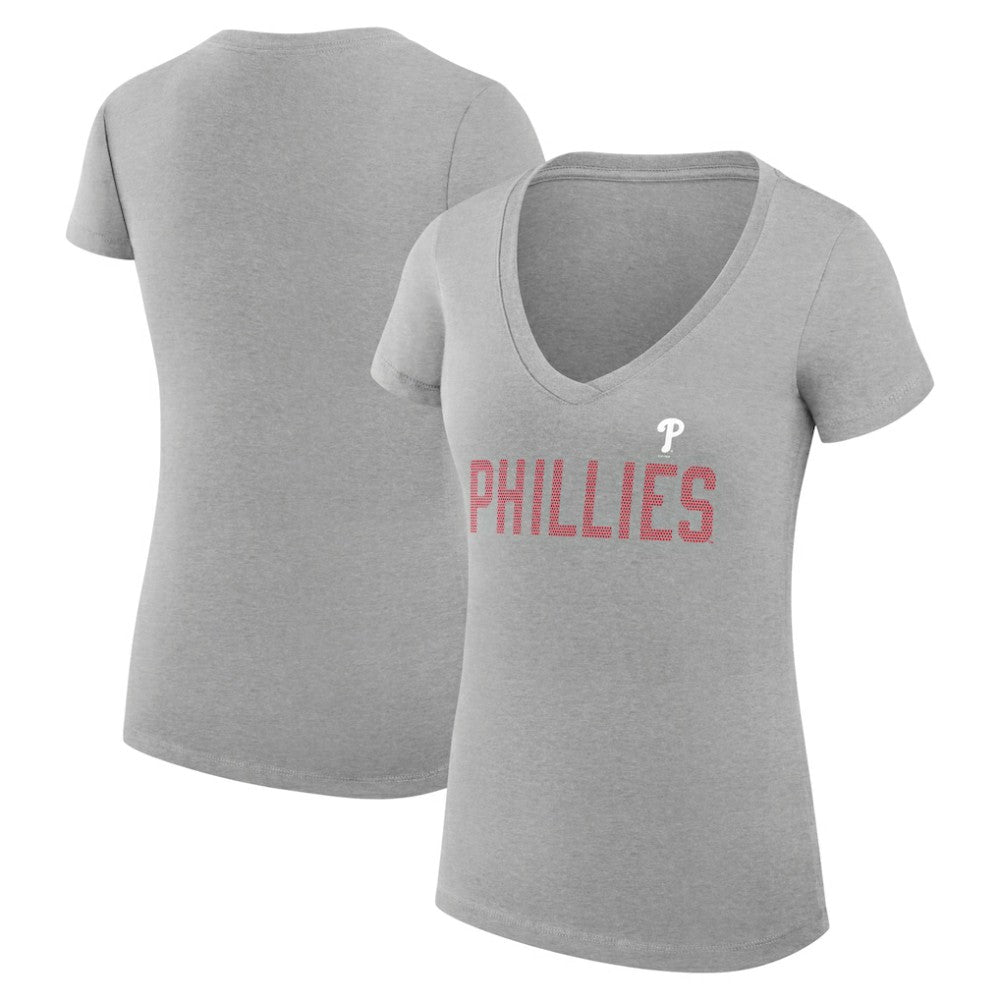 Philadelphia Phillies G-III 4Her by Carl Banks Women's Super-Slim Fit Lightweight Dot Print V-Neck T-Shirt - Gray