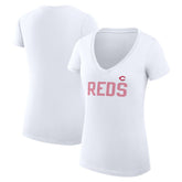 Cincinnati Reds G-III 4Her by Carl Banks Women's Super-Slim Fit Lightweight Dot Print V-Neck T-Shirt - White