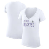 Colorado Rockies G-III 4Her by Carl Banks Women's Super-Slim Fit Lightweight Dot Print V-Neck T-Shirt - White