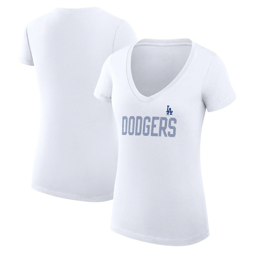 Los Angeles Dodgers G-III 4Her by Carl Banks Women's Super-Slim Fit Lightweight Dot Print V-Neck T-Shirt - White