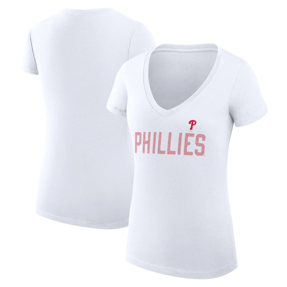 Philadelphia Phillies G-III 4Her by Carl Banks Women's Super-Slim Fit Lightweight Dot Print V-Neck T-Shirt - White