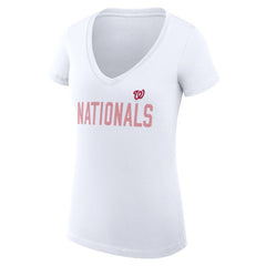 Washington Nationals G-III 4Her by Carl Banks Women's Super-Slim Fit Lightweight Dot Print V-Neck T-Shirt - White