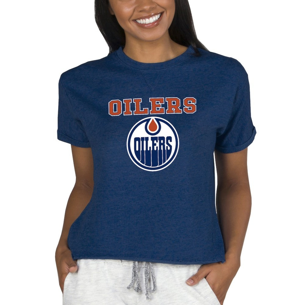 Edmonton Oilers Concepts Sport Women's Tri-Blend Mainstream Terry Short Sleeve Sweatshirt Top