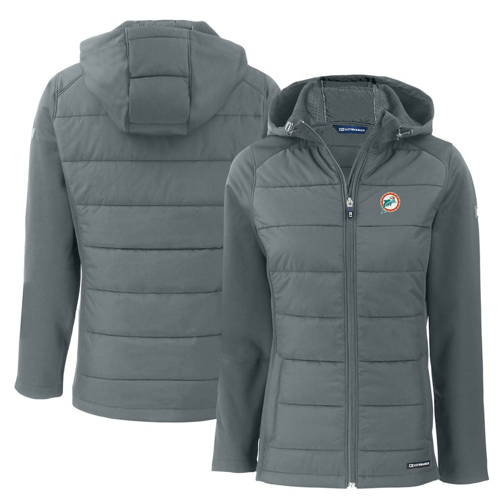 NFL Miami Dolphins Cutter & Buck Women's Throwback Evoke Hybrid Eco Softshell Recycled Full-Zip Hoodie Jacket