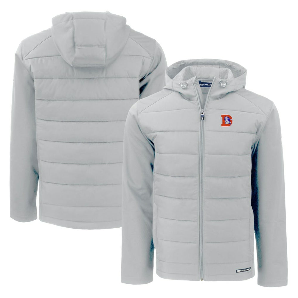 NFL Denver Broncos Cutter & Buck Throwback Evoke Hybrid Eco Softshell Recycled Full-Zip Hoodie Jacket
