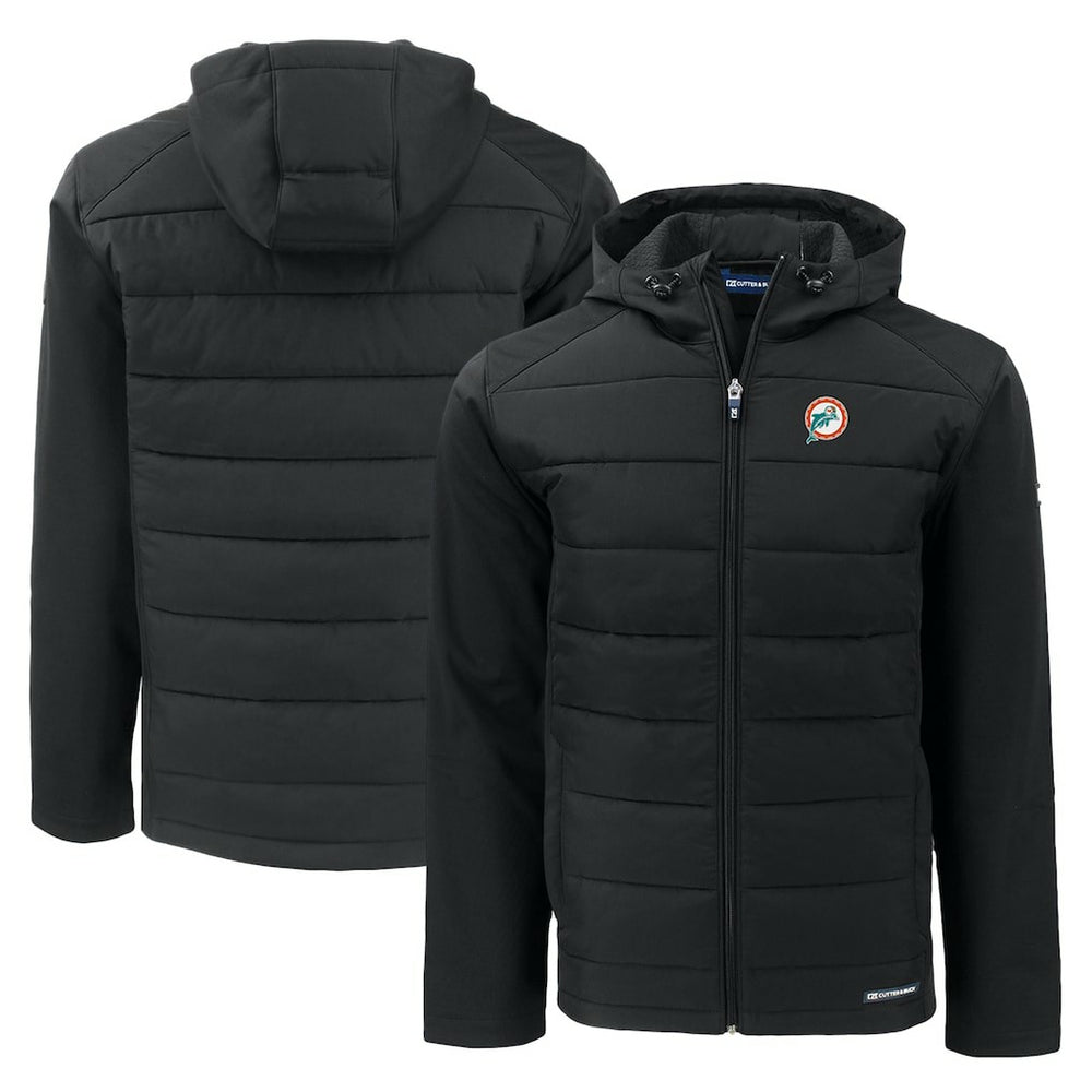 NFL Miami Dolphins Cutter & Buck Throwback Evoke Hybrid Eco Softshell Recycled Full-Zip Hoodie Jacket