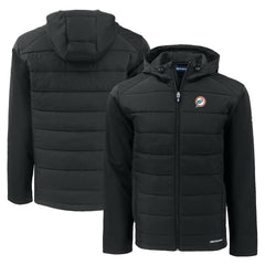 NFL Miami Dolphins Cutter & Buck Throwback Evoke Hybrid Eco Softshell Recycled Full-Zip Hoodie Jacket
