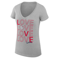 St. Louis Cardinals G-III 4Her by Carl Banks Women's Super-Slim Fit Lightweight Love Graphic Team V-Neck T-Shirt - Heather Gray