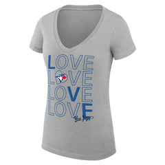 Toronto Blue Jays G-III 4Her by Carl Banks Women's Super-Slim Fit Lightweight Love Graphic Team V-Neck T-Shirt - Heather Gray