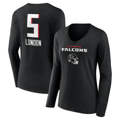 NFL Atlanta Falcons Drake London Women's Team Wordmark Player Name & Number Long Sleeve V-Neck T-Shirt