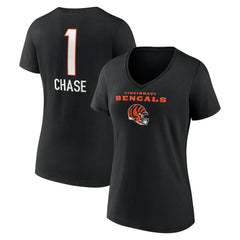 NFL Cincinnati Bengals Ja'Marr Chase Women's Team Wordmark Player Name & Number V-Neck T-Shirt