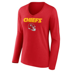 NFL Kansas City Chiefs Travis Kelce Women's Team Wordmark Player Name & Number Long Sleeve V-Neck T-Shirt