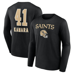 NFL New Orleans Saints Alvin Kamara Team Wordmark Player Name & Number Long Sleeve T-Shirt