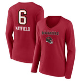 NFL Tampa Bay Buccaneers Baker Mayfield Women's Team Wordmark Player Name & Number Long Sleeve V-Neck T-Shirt
