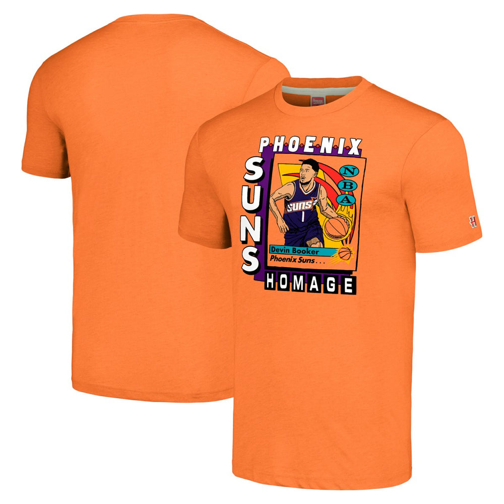 Devin Booker Phoenix Suns Homage Unisex SkyBox Player Tri-Blend T-Shirt - Orange sale
