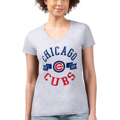 Chicago Cubs G-III 4Her by Carl Banks Women's Super-Slim Fit Lightweight City Graphic V-Neck T-Shirt - Heather Gray