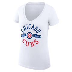 Chicago Cubs G-III 4Her by Carl Banks Women's Super-Slim Fit Lightweight City Graphic V-Neck T-Shirt - White