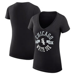 Chicago White Sox G-III 4Her by Carl Banks Women's Super-Slim Fit Lightweight City Graphic V-Neck T-Shirt - Black