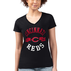 Cincinnati Reds G-III 4Her by Carl Banks Women's Super-Slim Fit Lightweight City Graphic V-Neck T-Shirt - Black