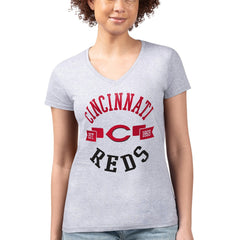 Cincinnati Reds G-III 4Her by Carl Banks Women's Super-Slim Fit Lightweight City Graphic V-Neck T-Shirt - Heather Gray