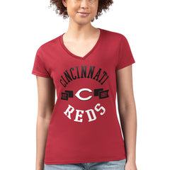 Cincinnati Reds G-III 4Her by Carl Banks Women's Super-Slim Fit Lightweight City Graphic V-Neck T-Shirt - Red