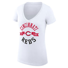 Cincinnati Reds G-III 4Her by Carl Banks Women's Super-Slim Fit Lightweight City Graphic V-Neck T-Shirt - White