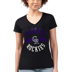 Colorado Rockies G-III 4Her by Carl Banks Women's Super-Slim Fit Lightweight City Graphic V-Neck T-Shirt - Black