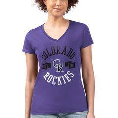 Colorado Rockies G-III 4Her by Carl Banks Women's Super-Slim Fit Lightweight City Graphic V-Neck T-Shirt - Purple