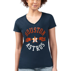Houston Astros G-III 4Her by Carl Banks Women's Super-Slim Fit Lightweight City Graphic V-Neck T-Shirt - Navy