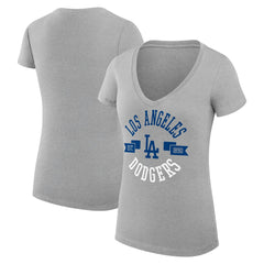 Los Angeles Dodgers G-III 4Her by Carl Banks Women's Super-Slim Fit Lightweight City Graphic V-Neck T-Shirt - Heather Gray